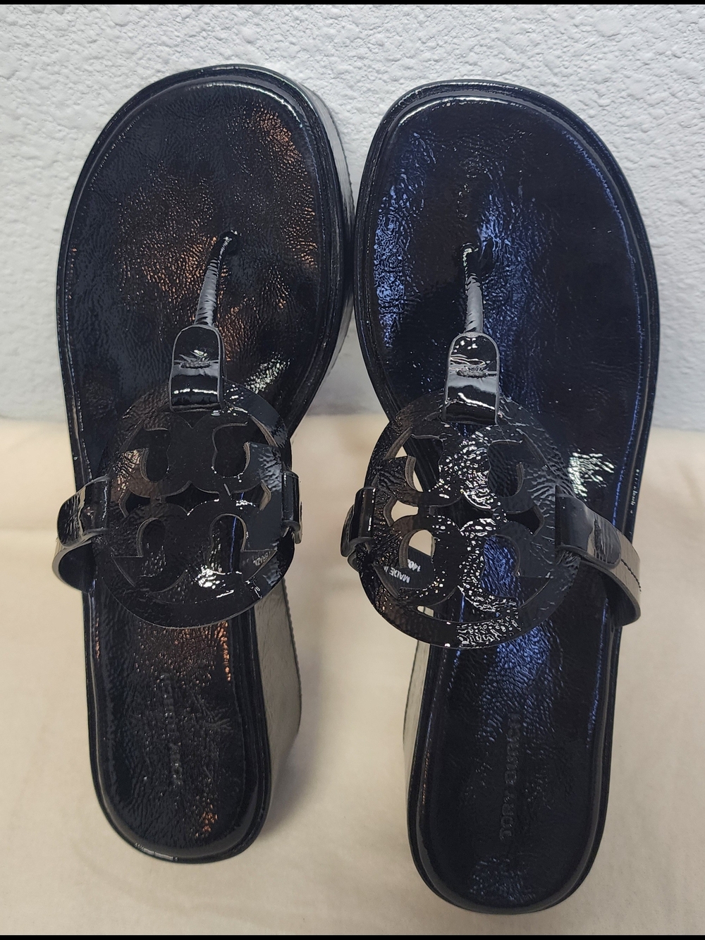Tory Burch  Miller Black Patent Wedge Sandals Size 10 M.